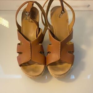 UGG Tan Wedge Sandals with Crisscross Straps